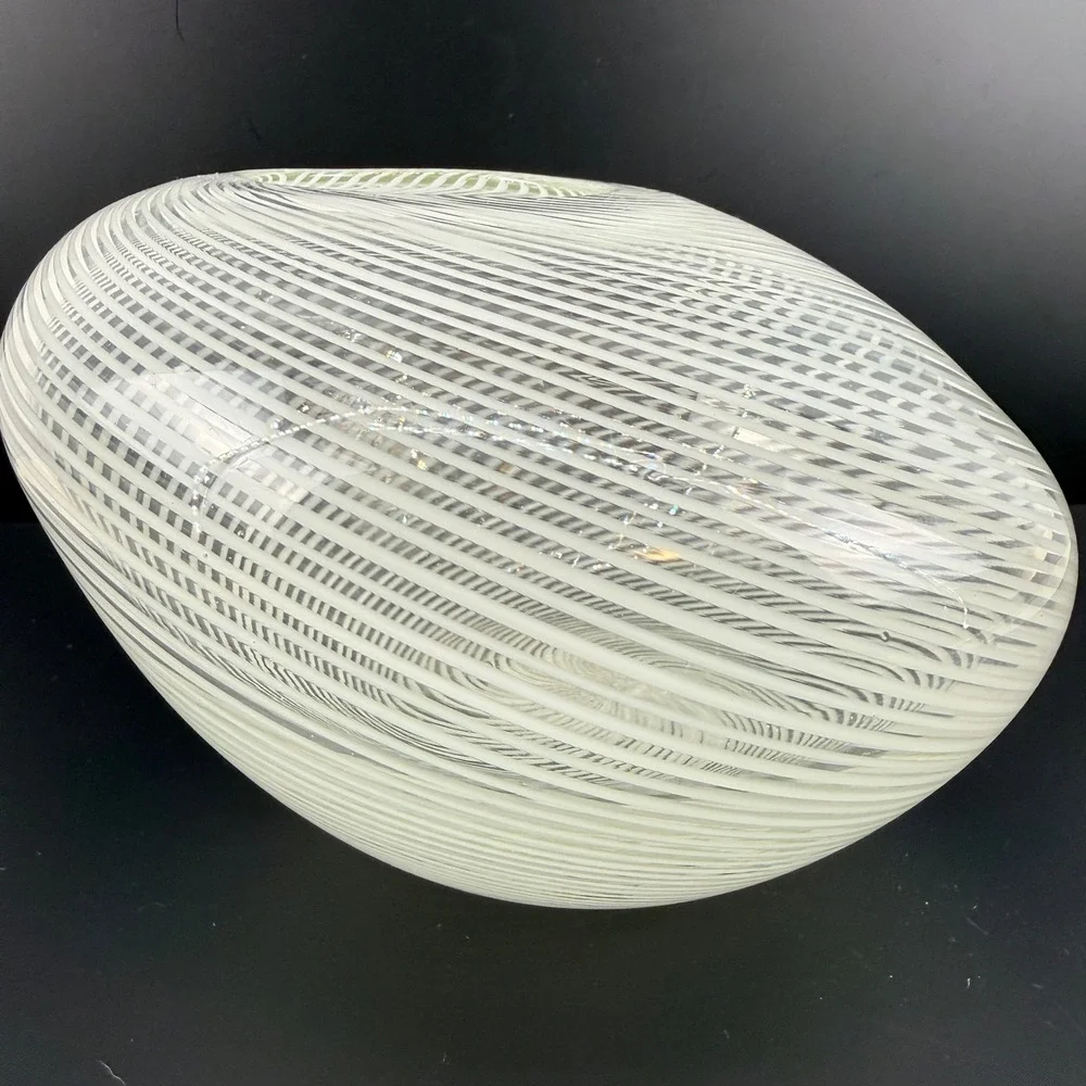 Vintage Murano‎ Venini Mezza Filigrana Glass Vase White Latticino Spiral MCM